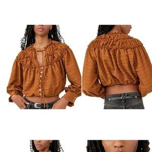 Free People Hailey Cropped Blouse Top Size M